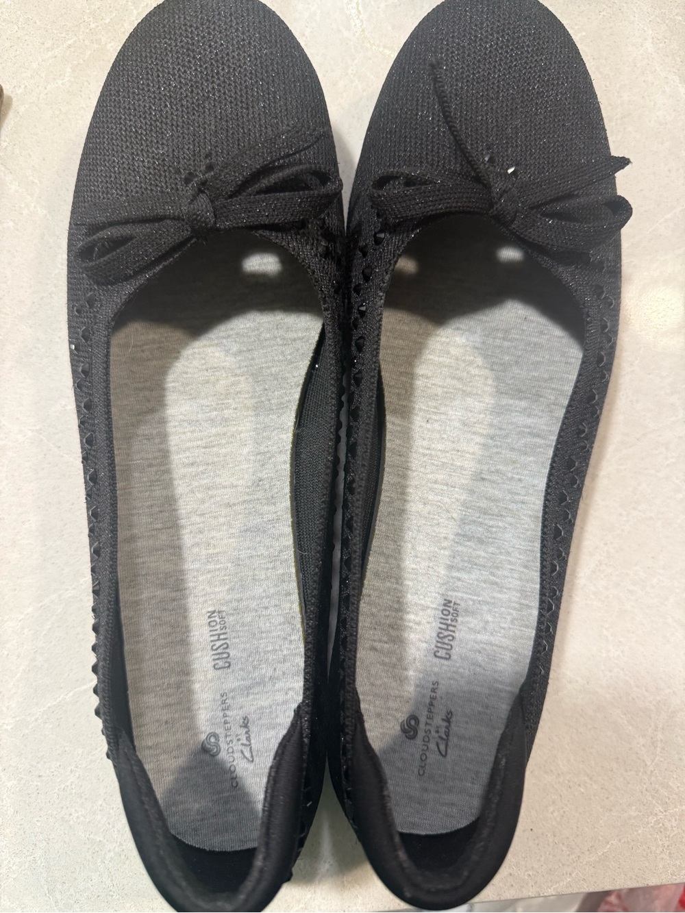 Clarks Black Knit Bow Ballet Flats